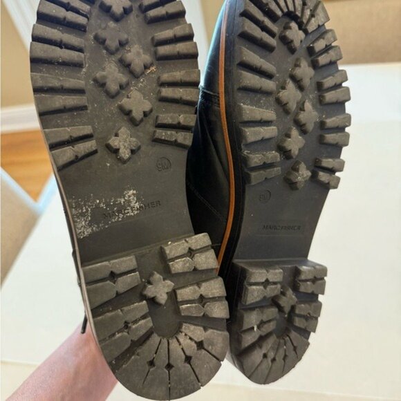 Marc Fisher Isabel Black Leather Faux Fur Lined Lace-Up Hiker Boots Size 9M - Picture 8 of 11